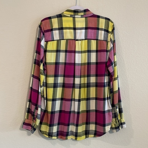 American Eagle Women’s Button Front Extra Large Purple Plaid Vintage Boyfriend - Picture 3 of 14
